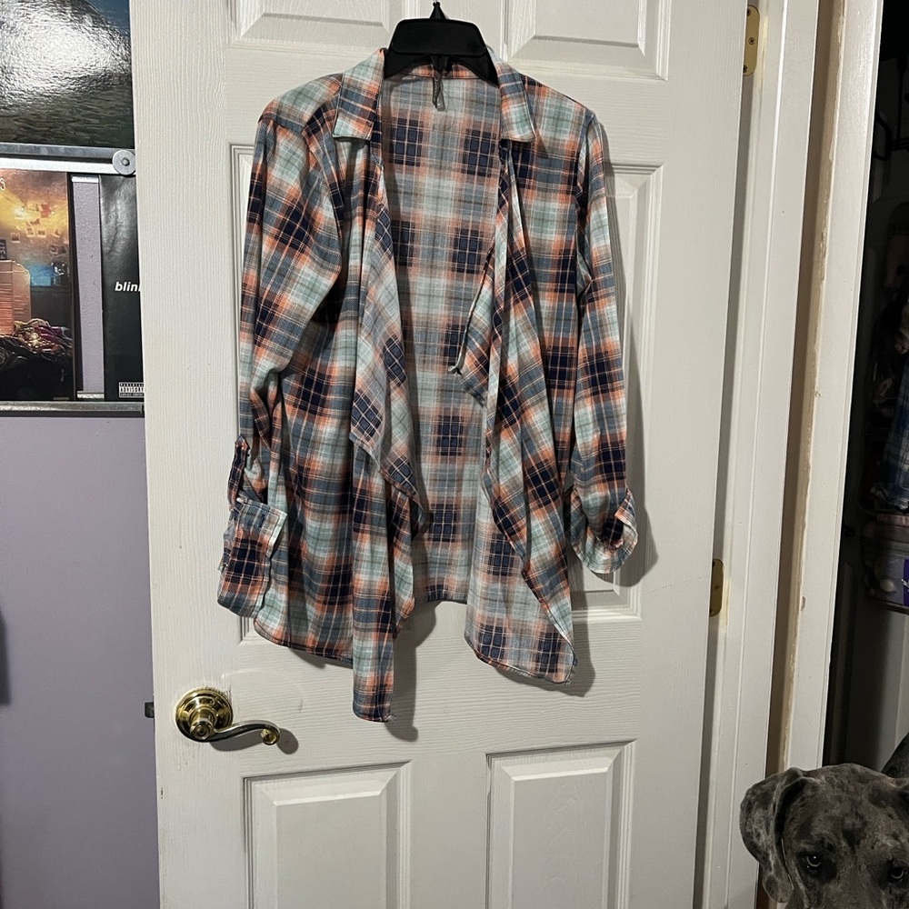 Plaid Open-Front Lightweight Cardigan Like Top Multi-Color
